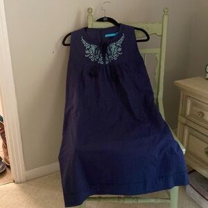 Navy blue sleeveless a-line dress by Tori Richard.  Fully lined with pockets